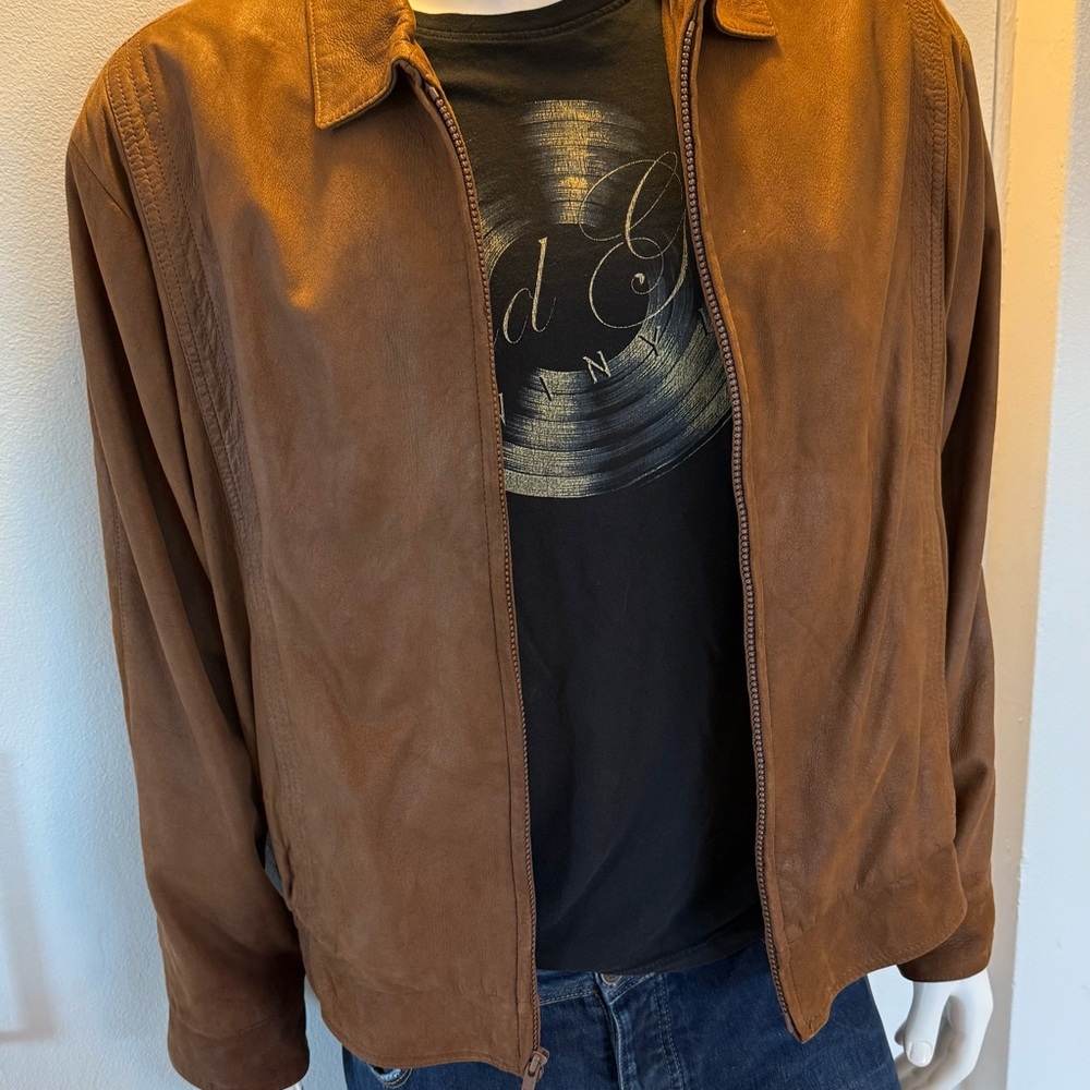 Neiman Marcus Brown Sueded Leather Bomber Jacket